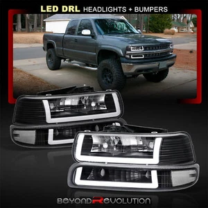 For 1999-2002 Silverado 2000-2006 Suburban Tahoe Black LED DRL Headlight +Signal - Picture 1 of 9