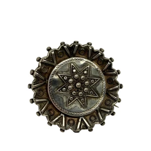 Antique Vintage Victorian Solid Silver Filigree Round Star Medallion Brooch Pin - Picture 1 of 5