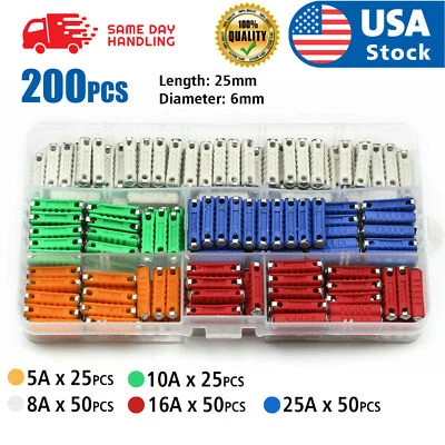 200x Continental Car Fuses Torpedo Type For Vintage Classic Cars Old Style Set