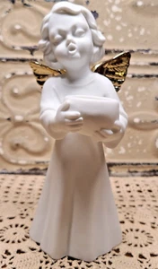 Vintage Biskuit Abt. 56 Chor Cherub Engel Votivkerzenhalter mit goldenen Flügeln 8 Zoll - Bild 1 von 10