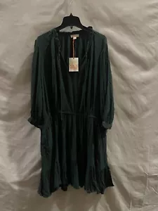 Women's Plus Size Long Sleeve Folkloric A-line Dress - Knox Rose Green 3X - Picture 1 of 3