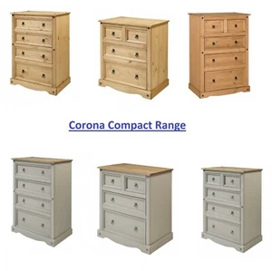 Corona Compact Chest of Drawers Pine Grey Solid Pine Bedroom Furniture - Picture 1 of 19