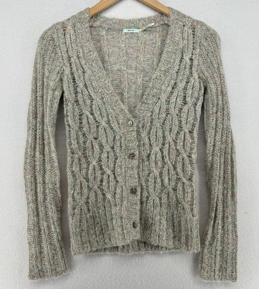 KIMCHI синий ANTRHOPOLOGIE свитер женщин XS Mohair альпака кабель кнопка спереди серый - Изображение 1 из 4