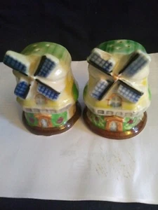 Vintage Made In Japan Small Wind Mill Salt & Pepper Shakers. Hand Painted.  - Picture 1 of 5