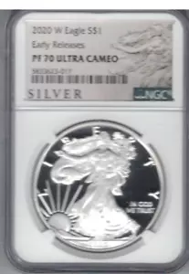 2020 W 1 OZ SILVER EAGLE PF70 ULTRA CAMEO NGC GRADED EARLY RELEASE - Picture 1 of 2