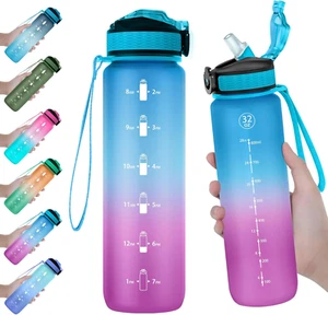 32 Oz Water Bottle with Time Marker, Carry Strap, Leak-Proof Tritan Bpa-Free, En - Picture 1 of 6