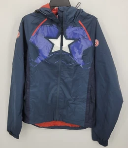 Marvel Captain America Jacket Mens Small Blue Red White Zip Up Hooded Raincoat - Picture 1 of 11