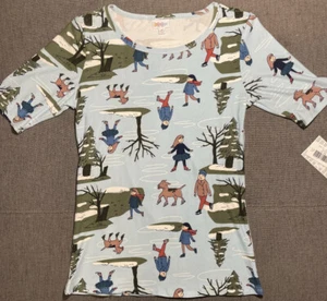 NWT Lularoe Gigi Light Blue Ice Skater Christmas Blouse Size M - Picture 1 of 3