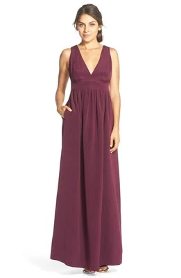 Vestido de vino Jill Jill Stuart plisado crepé magenta profundo cuello en V L89817 talla 6 Foto 1 de 2