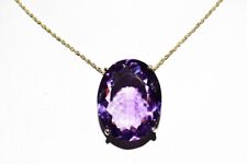 $4,000 21.37CT NATURAL PURPLE AMETHYST SOLITAIRE STATEMENT DROP NECKLACE GOLD