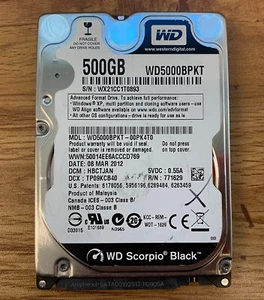 "WD SCORPIO NEGRO 500 GB 2,5" DISCO DURO SATA WD5000BPKT-00PK4T0 HBCTJAN *TAL CUAL* - Imagen 1 de 6