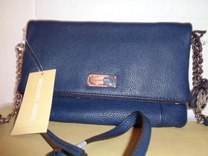 NEW MICHAEL KORS CORINNE NAVY LEATHER MD MESSENGER SHOULDER MSR MSR $248 - Picture 1 of 12