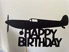 Light Aircraft Plane Happy Birthday Cake Topper Silhouette Pearl Black Card