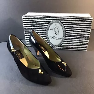 Sesto Meucci Black Suede Leather/ Paten Gold Accent Women's Size US 5 3.5" Heel - Picture 1 of 18