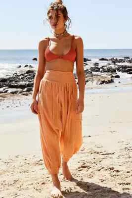 Free People Walk On Fire Pant Pull On Endless Summer Bellini Smocked Small S NEW - Image 1 of 4