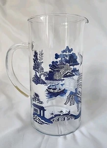 VINTAGE BLUE WILLOW Pitcher 7.75Inches Tall 3 1/2 Wide - Picture 1 of 6