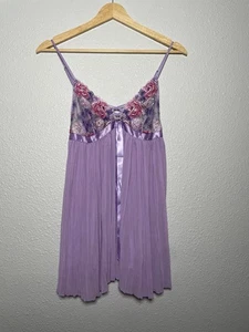 RARE Victoria's Secret Purple Floral Embroidery Pleated Babydoll Lingerie Medium - Picture 1 of 8