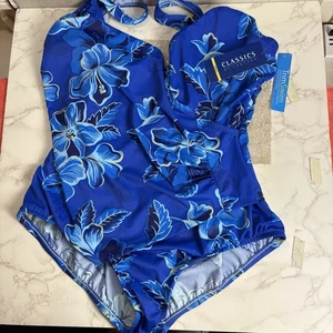 NWT Jantzen Classic Body Bathing Suit Sz 24 Blue Flowers MSRP $78 Twin Swim - Picture 1 of 9