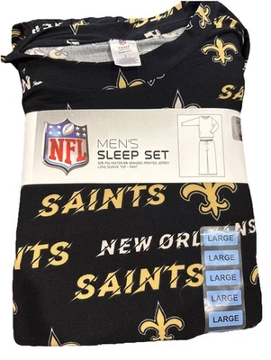 NUEVO CON ETIQUETAS NFL Para hombres New Orleans Saints Equipo Franela Negro/Dorado Juego para Dormir Lg Foto 1 de 4