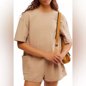 NWT Free People FP Movement Hot Shot Tee Romper Women’s XL Mocha Latte - Picture 1 of 7