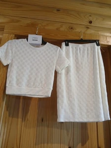 Atelier By Kirious White Textured Skirt And Top Set Small - Picture 1 of 9