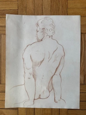 Vintage 1970's Academic Physical Male Portrait Man Drawing Gay Int 13 x 17 - Image 1 of 4