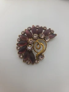Broche RARO Florenza Firmado De Colección Tono Dorado Púrpura Esmerilado - Imagen 1 de 4