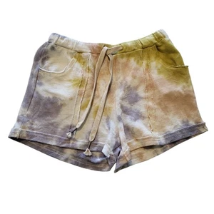 POL Tie Dye Shorts All Cotton Cuffs Elastic Waist Purple Yellow White Small NEW - Picture 1 of 13