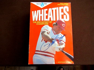 PETE ROSE HIT KING CINCINNATI REDS MVP SIGNED AUTO VINTAGE WHEATIES BOX JSA - Image 1 of 3