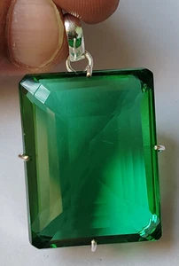 94.90 Ct. Emerald Cut Green Emerald Pendant 925 Silver Jewelry Gift 4 Christmas - Picture 1 of 9