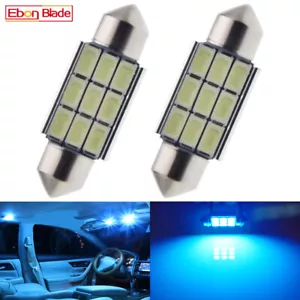 2Pcs 36MM C5W C10W Ice Blue Canbus LED Festoon Dome Map Reading Light Door Bulbs - Picture 1 of 7