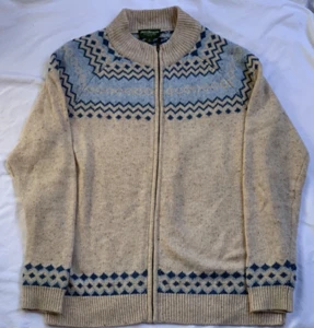 Vintage Norm Thompson Full ZIp Up Mens Beige Cardigan Sweater Size Large - Picture 1 of 6