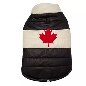 Hudsons Bay Canada Large Dog Puffer Coat Insulated Black White Red Maple Leaf - Picture 1 of 6