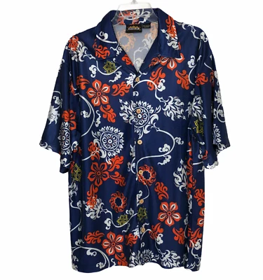 Camisa ODO Tropical Hawaiana Para Hombre Azul Rojo SS Botón Geométrico Talla XL EE. UU. USADA EN EXCELENTE ESTADO Foto 1 de 4