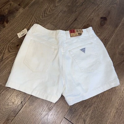 De Colección Nuevo Guess Jeans Pantalones Cortos Mujer Blanco Denim Mamá Años 90 Cintura Alta Cremallera Mosca 32 Foto 1 de 4