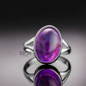 New 925 Sterling Silver Brilliant Oval AMETHYST Gemstone Purple Ring Gift Boxed - Picture 1 of 6