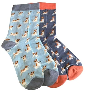Jack Russell Socken Damen 2 Paar Pack hellblau grau orange Hunde Bambus Baumwolle - Bild 1 von 6