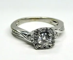 L@@K Sparkly Solid 14K White GOLD Halo Diamond Engagement Ring 0.63ctw size 4.75 - Picture 1 of 10
