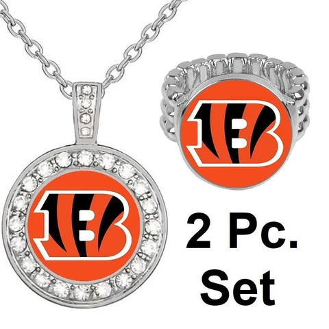 Cincinnati Bengals Gift Set Womens 925 Sterling Silver Necklace With Ring D2D18 Cover