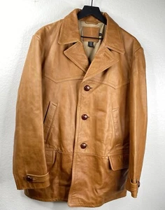 J. Crew Leather Coat Jacket Men's Brown Sz M Moleskin Lining Barn Chore Car VTG - Picture 1 of 14