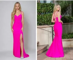 PromGirl Ruched Long Mermaid Prom Gown with Corset Back Fuchsia Pink NWT - Picture 1 of 5