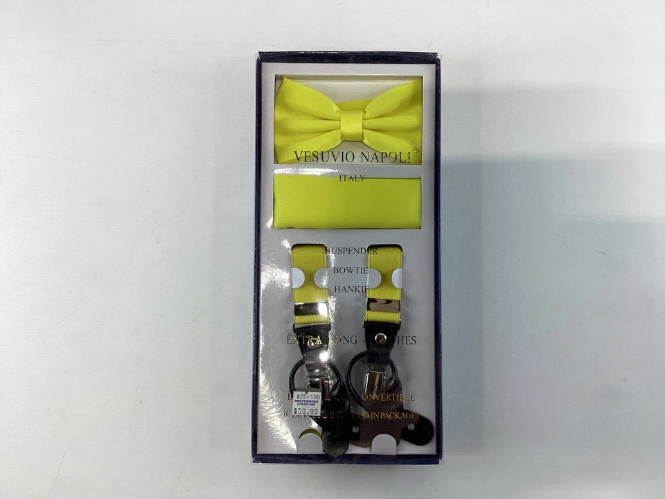 Vesuvio 那不勒斯黄色意大利吊带领结手帕套装新品 — 第 1/4 张图片