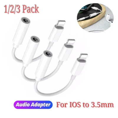 1/2/3PCS Headphone Adapter Jack IOS to 3.5mm Cord Dongle Converter Plug and Play - Image 1 of 4