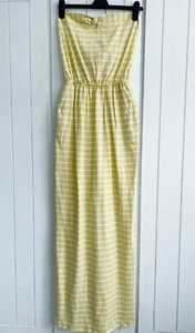 BNWT NEXT Bandeau summer boob tube yellow stretch slub Jersey maxi dress pockets - Picture 1 of 7