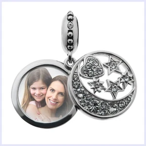 Ciondolo Cristallo Stella Luna Foto Argento Sterling Personalizza Perline per Bracciale Charm - Foto 1 di 5