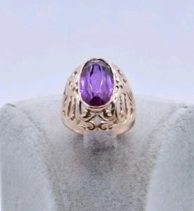Ring Rotgold 583er Vintage mit Alexandrit Synthetisch Hergestellt 14Kt Goldring  - Bild 1 von 12