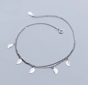 925 Sterling Silver Bracelet Anklet Lovely Leaf Charm A2559 - Picture 1 of 4