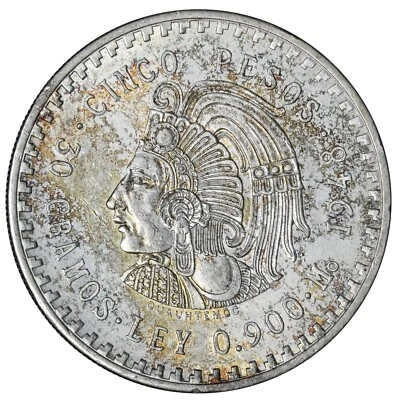 México 1948 5 Pesos ELECCIÓN BU 90% Plata Cuauhtémoc Hermosa Pieza E712 WRU Foto 1 de 2