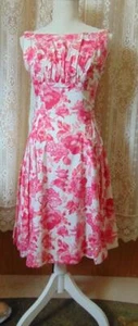 Cutest VTG 50/60s Pink Cotton Floral Fitted Sun Dress 32B 24W - Picture 1 of 11