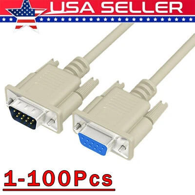 DB9 RS232 Male to Female Serial Port Extension Cable Cord3ft/5ft/10ft/16.4ft Lot - Image 1 of 4